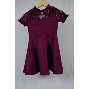 Ava & Yelly Girls Lace Mock Neck Suede Fit and Flare Burgundy Dress Size 7